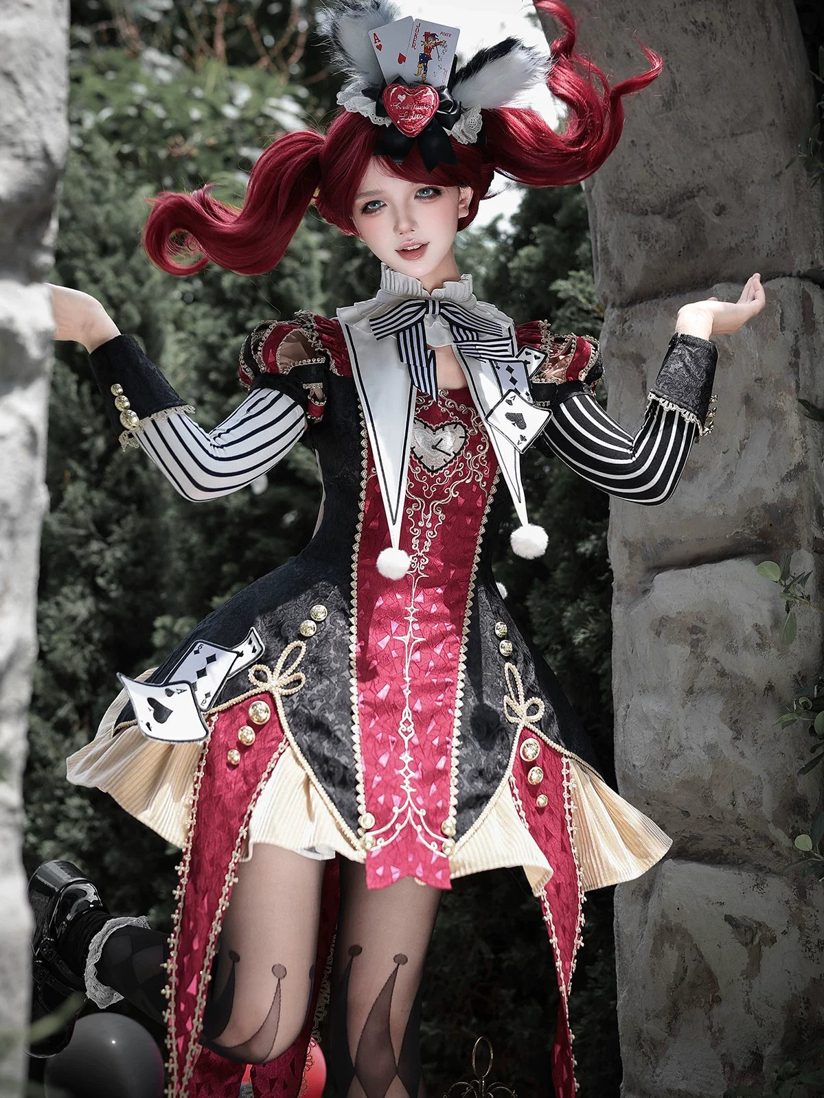Gothic Lolita Jacquard Dress with Pointed Tail Hem and Accessories - image 8