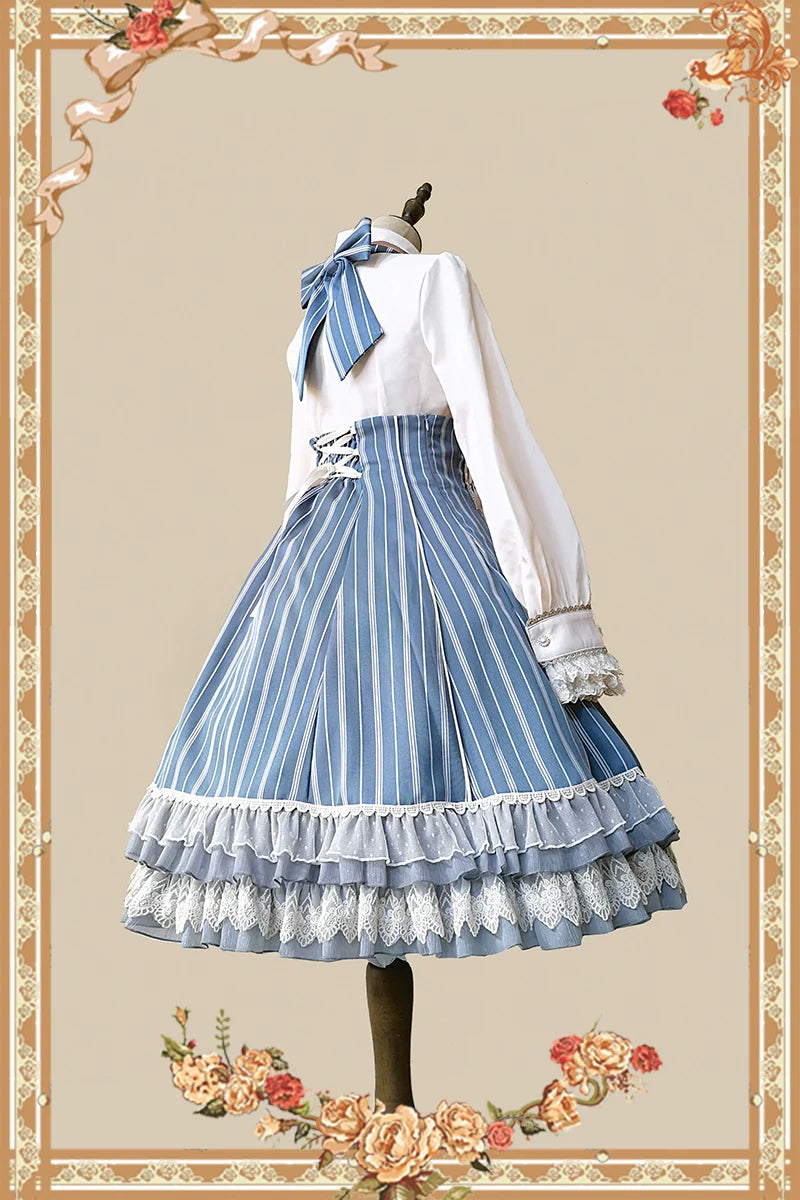 Elegant Lolita Stripe High-waist Jumper Dress Set and Cape - image 42