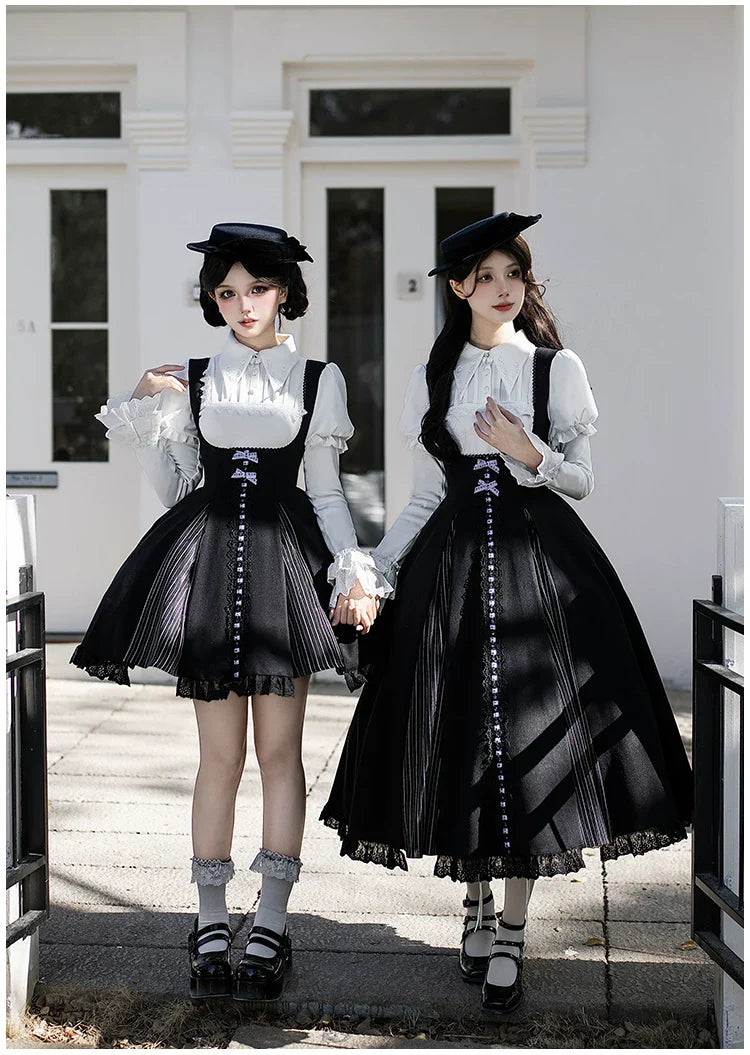 Monochrome Sonata - Classic Lolita Bust-supporting JSK Set, Piano Inspired - image 1