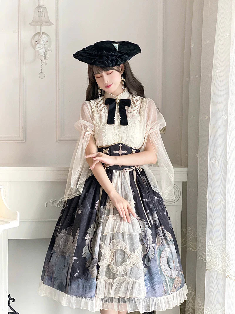 Clock Butterfly - Gothic Lolita Printed Blouse and Corset Skirt Set - image 28
