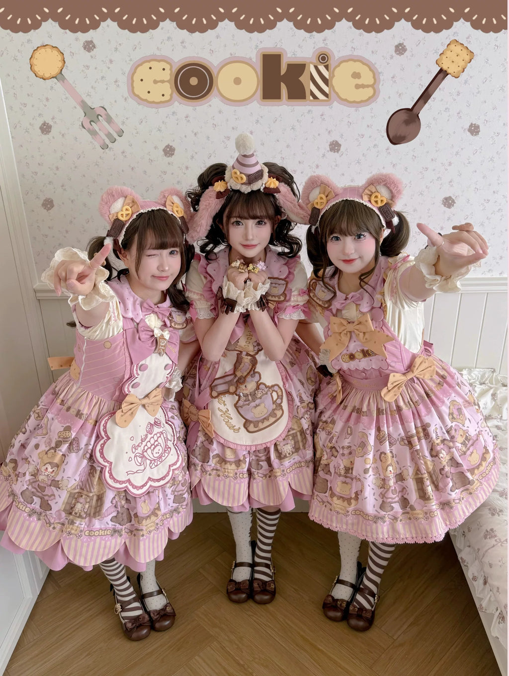 Bear Biscuit SP - Kawaii Lolita Bear Printed Dress Set with Bows - image 13