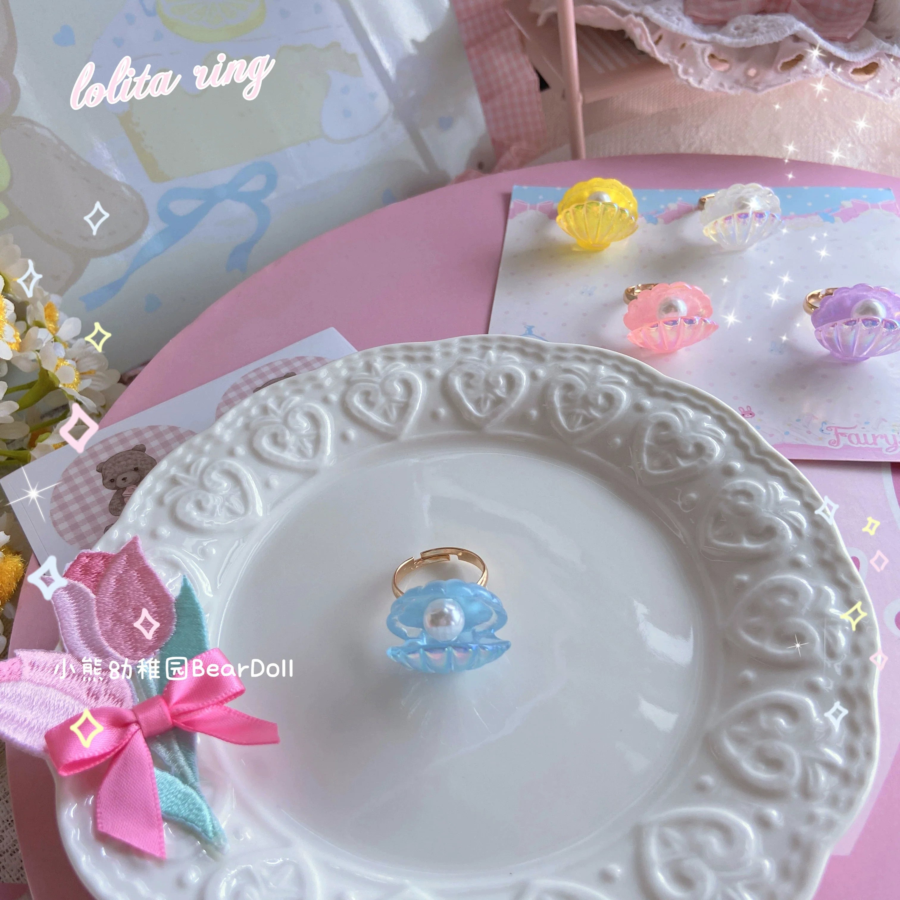 Kawaii Lolita Shell & Heart Adjustable Ring Collection - image 27