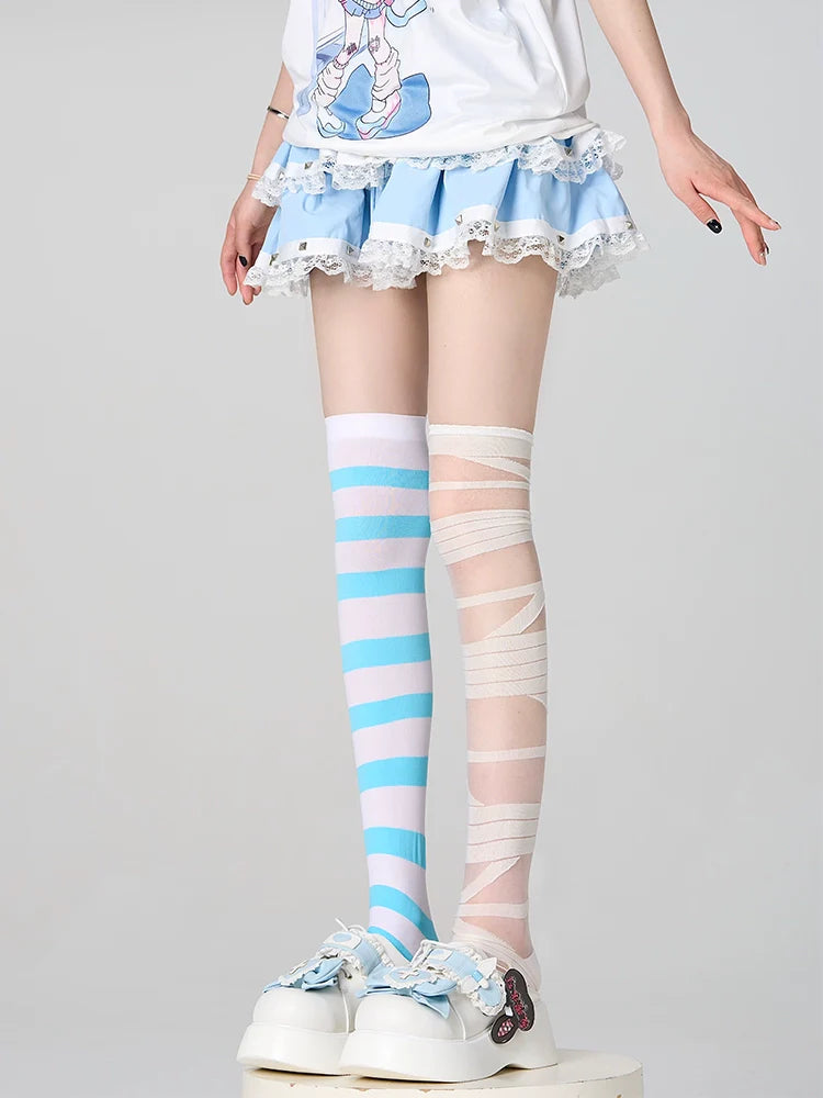 Ribbon-Tie Striped Thigh-High Lolita Socks - image 4