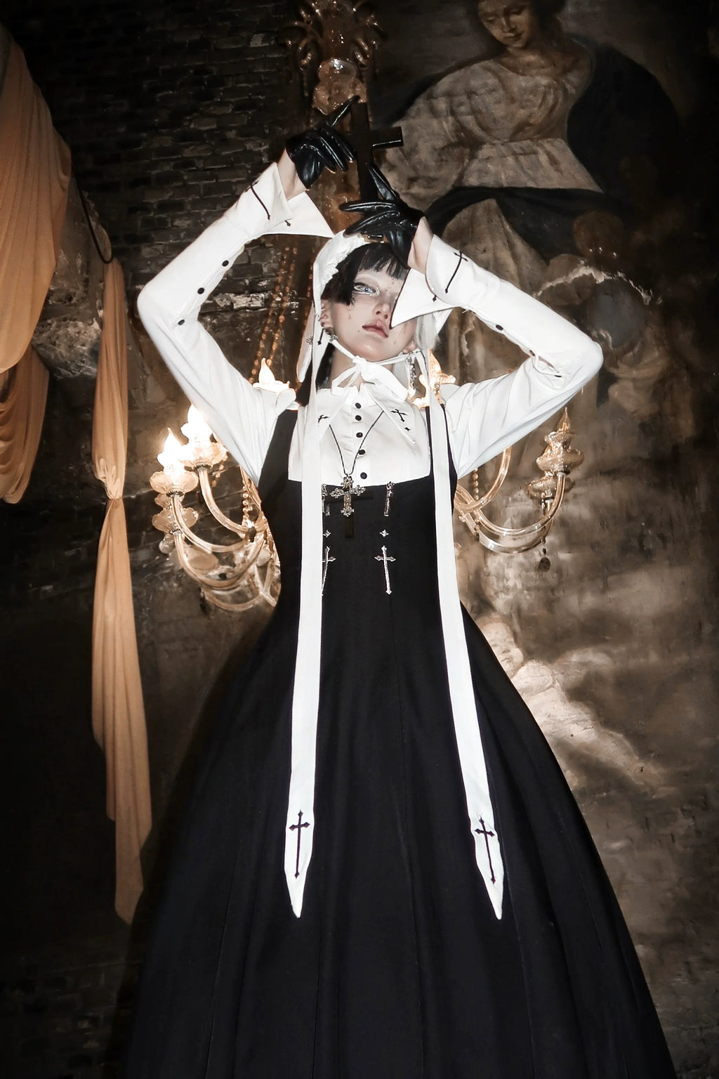 Gothic Lolita Bust-supporting JSK Set, Cross Embroidery - image 9