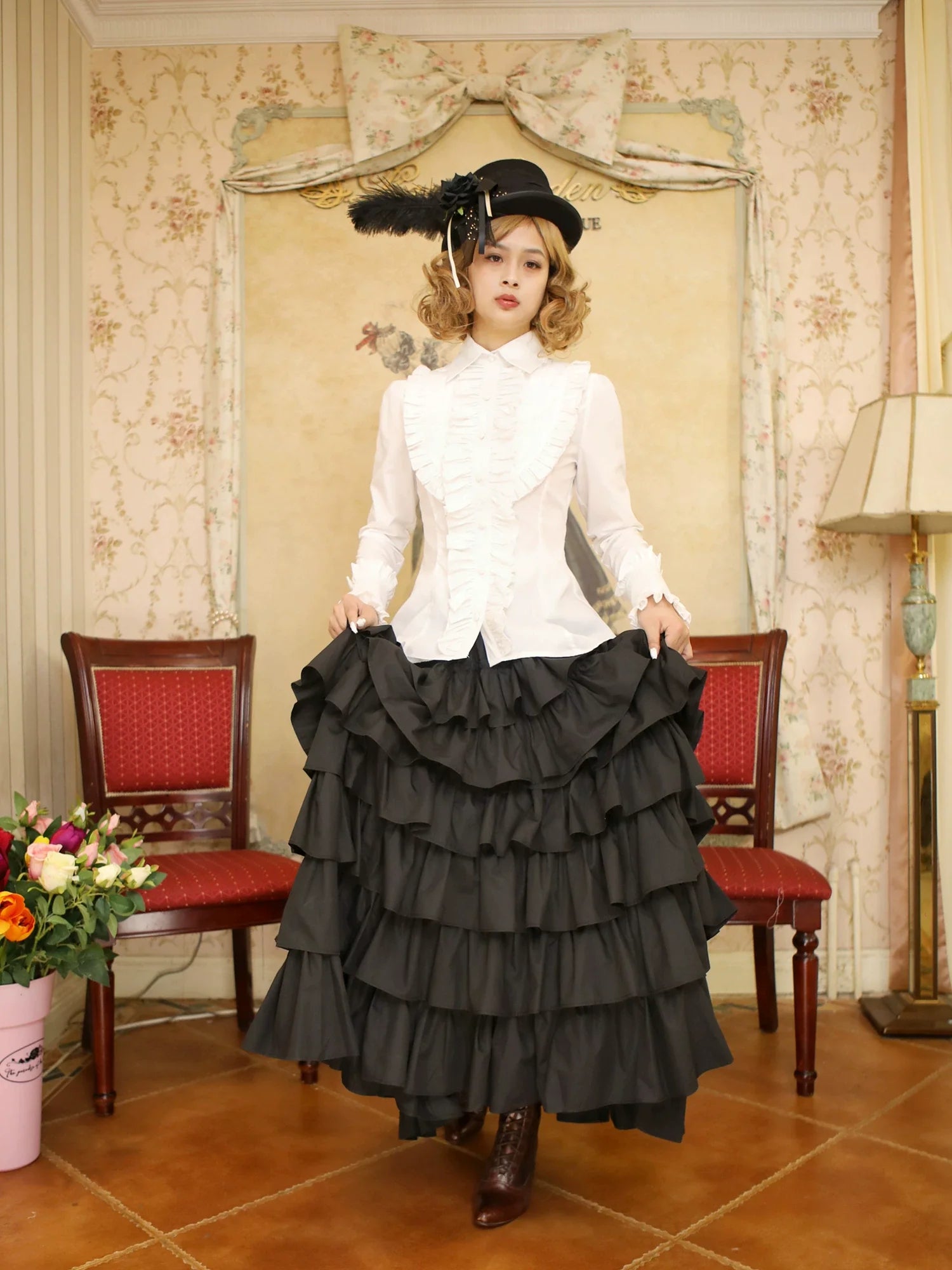 Gothic Tailed-Hem Blouse and Multi-Layer Lolita Skirt Set - image 5
