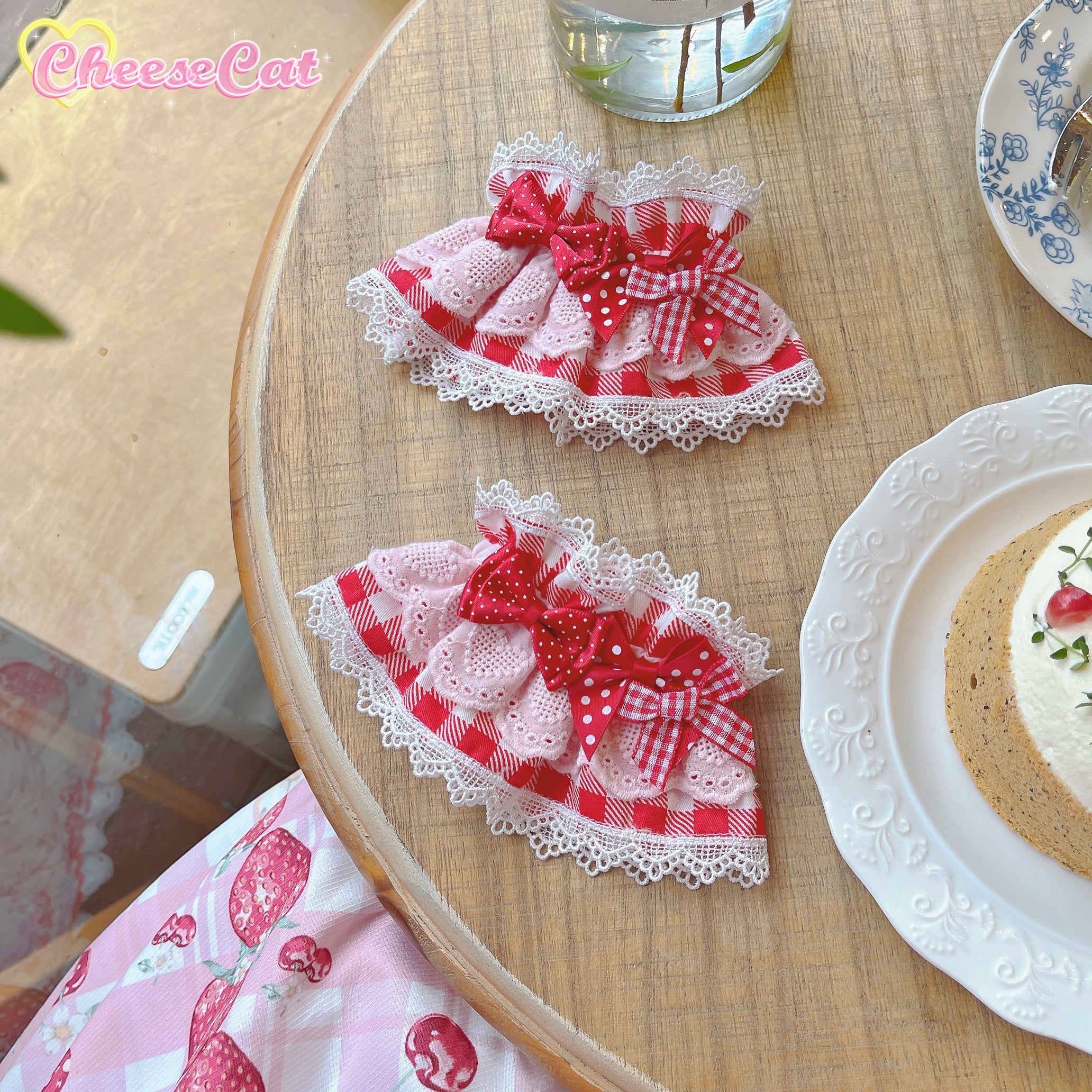 Cheese Cat - Sweet and Playful Strawberry Gingham Lace Cuffs - image 32