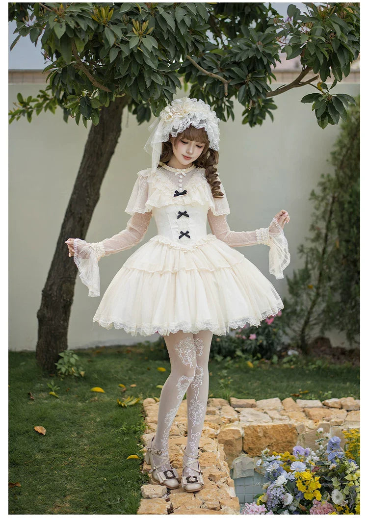 White Mist Promise - Classic Lolita Corset OP Set, Edwardian Collar & Tiered Hem - image 19