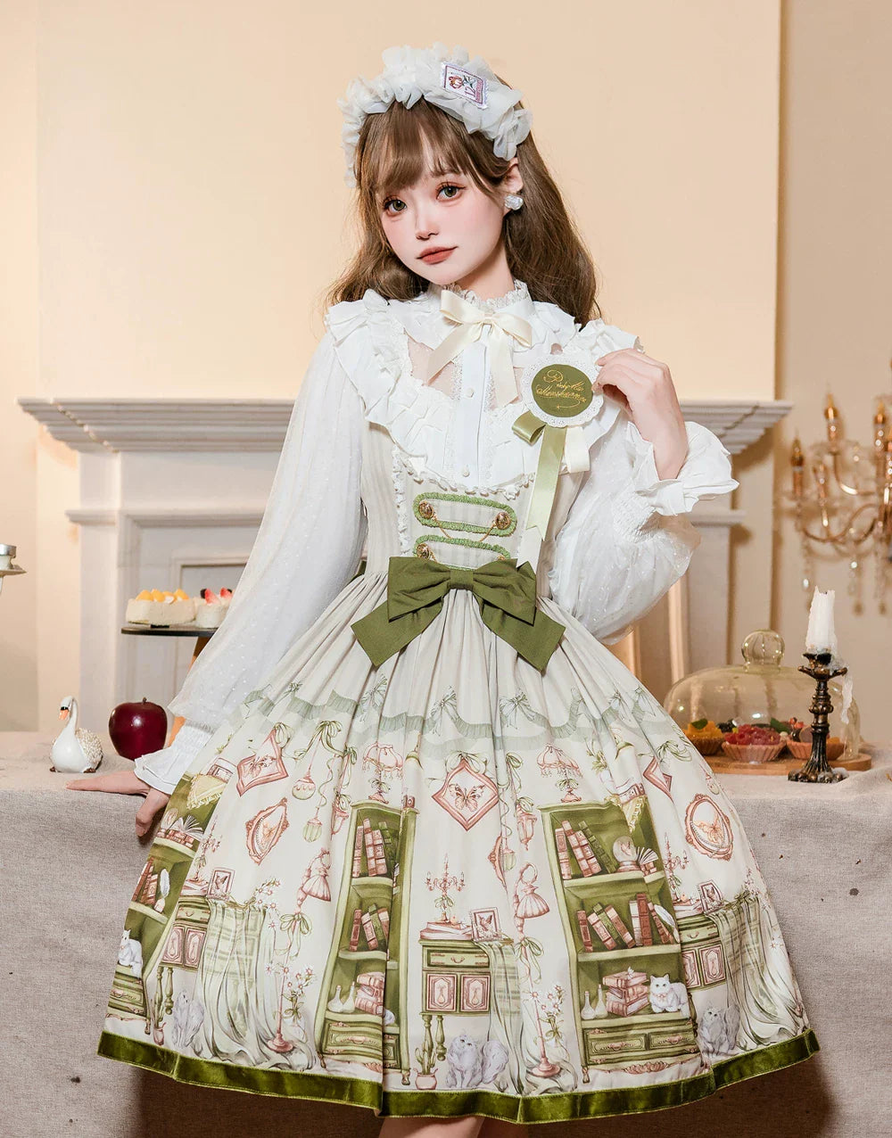 Aurora's Bookroom - Classic Lolita Bust-support JSK Dress with Bookstore Print - image 1