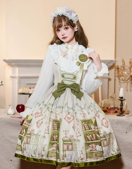 Aurora's Bookroom - Classic Lolita Bust-support JSK Dress with Bookstore Print - image 1
