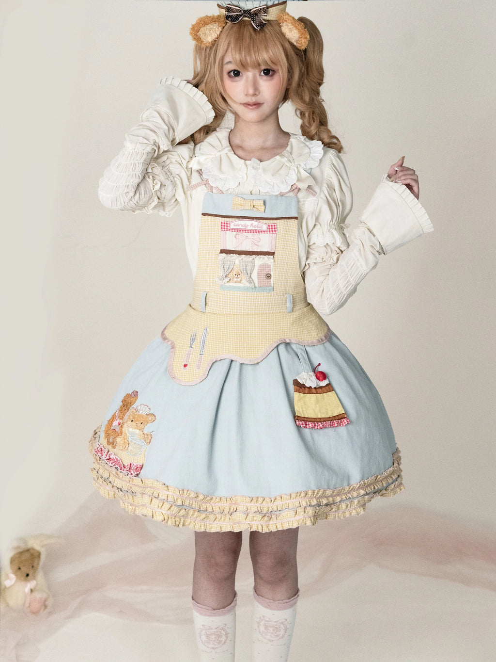Teddy Bear Bakery Embroidered Cake Applique Sweet Lolita Suspender Skirt Set - image 3