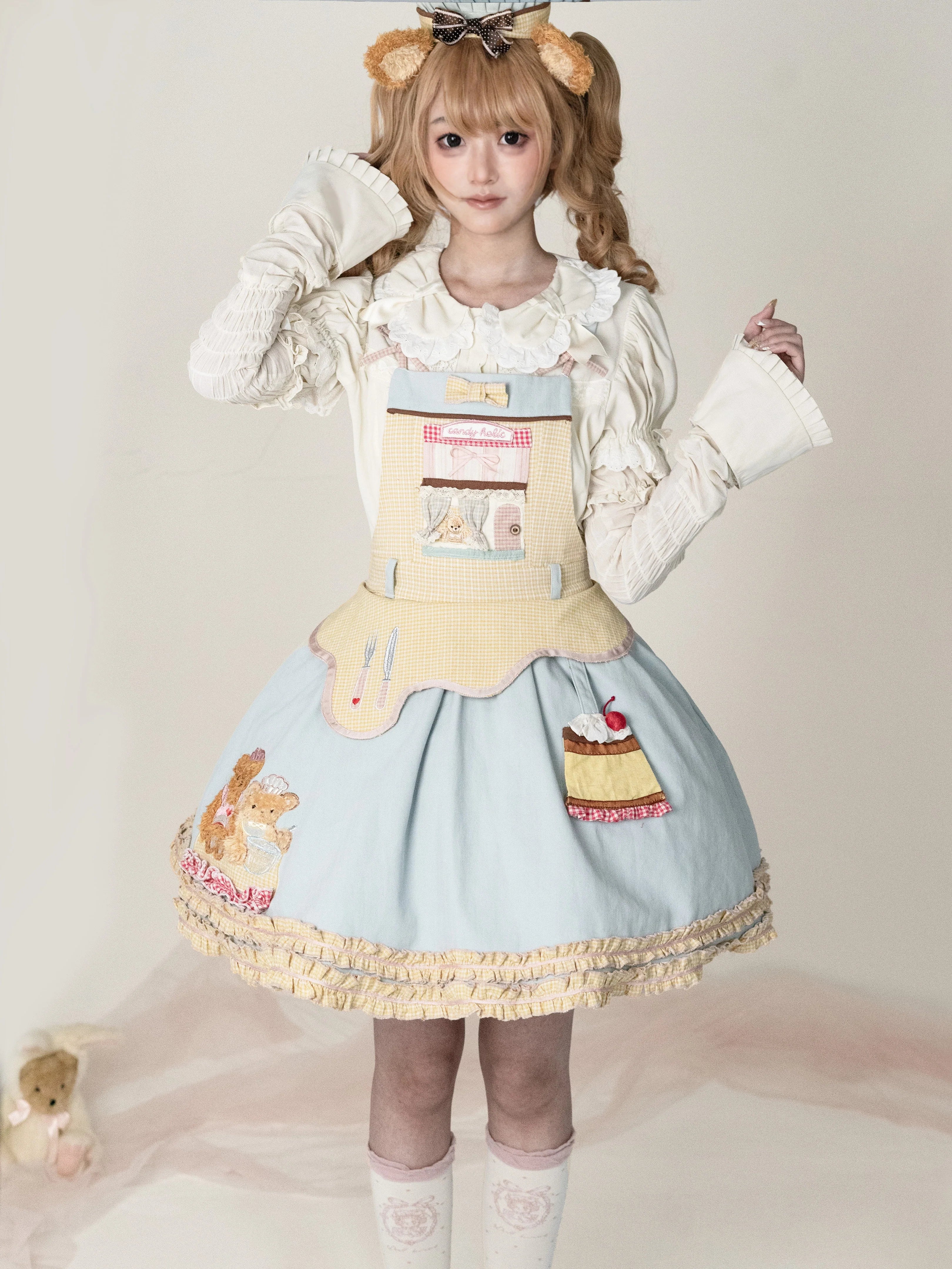 Teddy Bear Bakery Embroidered Cake Applique Sweet Lolita Suspender Skirt Set - image 3