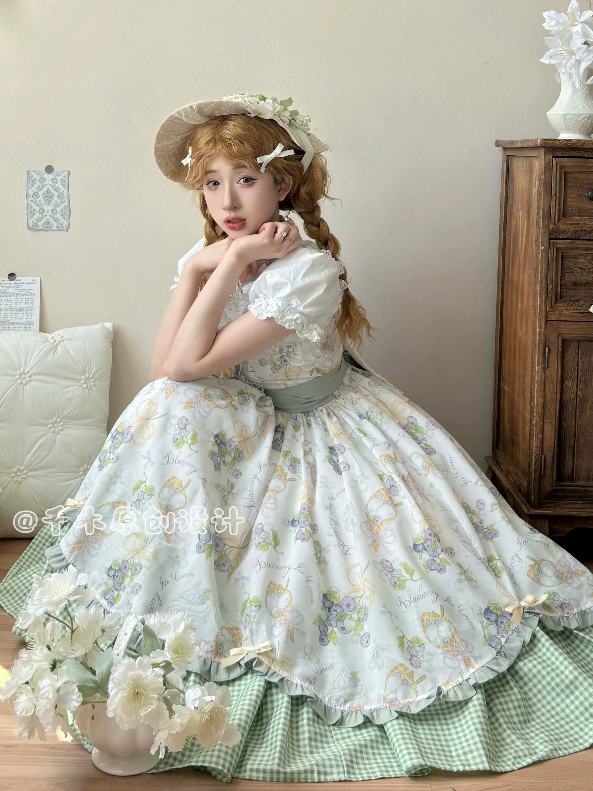 Blueberry Summer - Classic Lolita JSK Dress with Large Hem and Cotton Lining - image 12