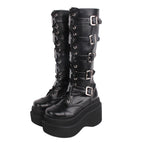 J-fashion Punk Lolita Classic Black High Boots - image 1