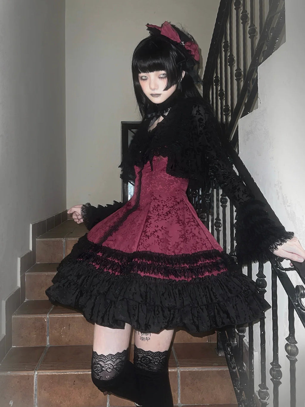 Six-Panel Gothic Lolita JSK Dress with Tiered Ruffles - image 6