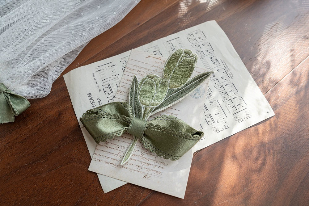 Teacup Bunny - Classic Lolita OP Dress, Fresh Green Floral Print and Accessories - image 15