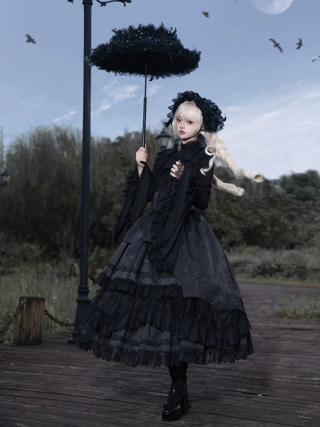 Broken Winged Bat - Gothic Lolita Shirt & SK Set, Bat-wing Shaped Hem - image 18