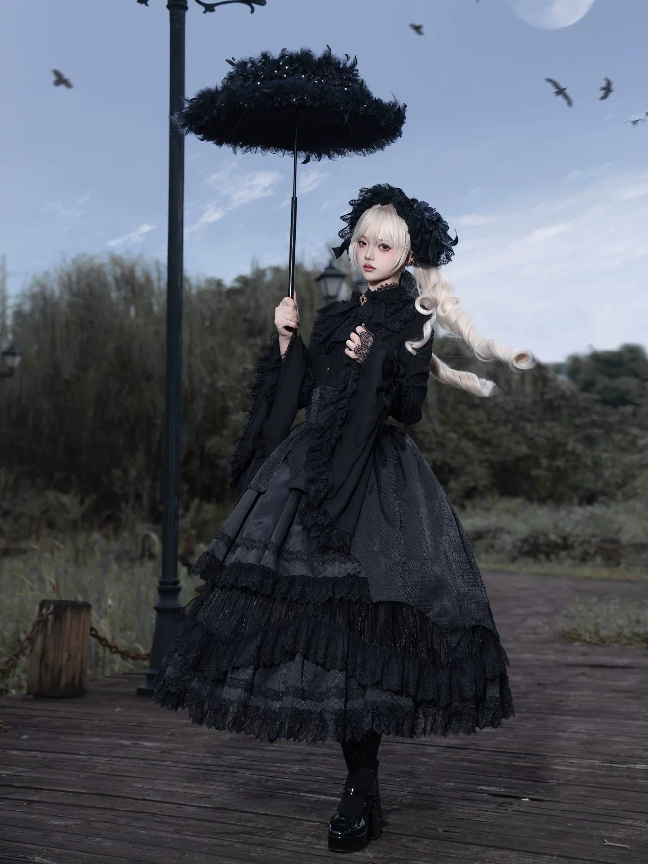 Broken Winged Bat - Gothic Lolita Shirt & SK Set, Bat-wing Shaped Hem - image 18