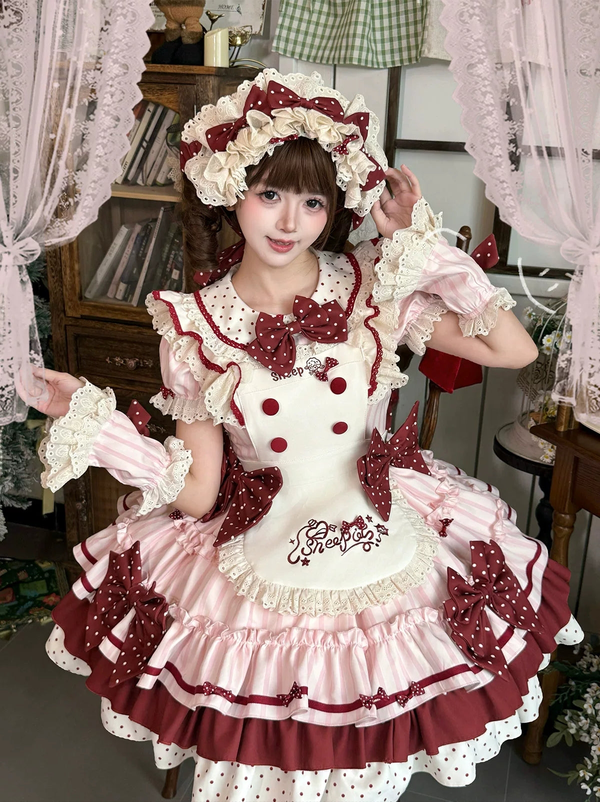 Honeyed Oath - Sweet Lolita Polka Dot OP Dress, Detachable Apron - image 1