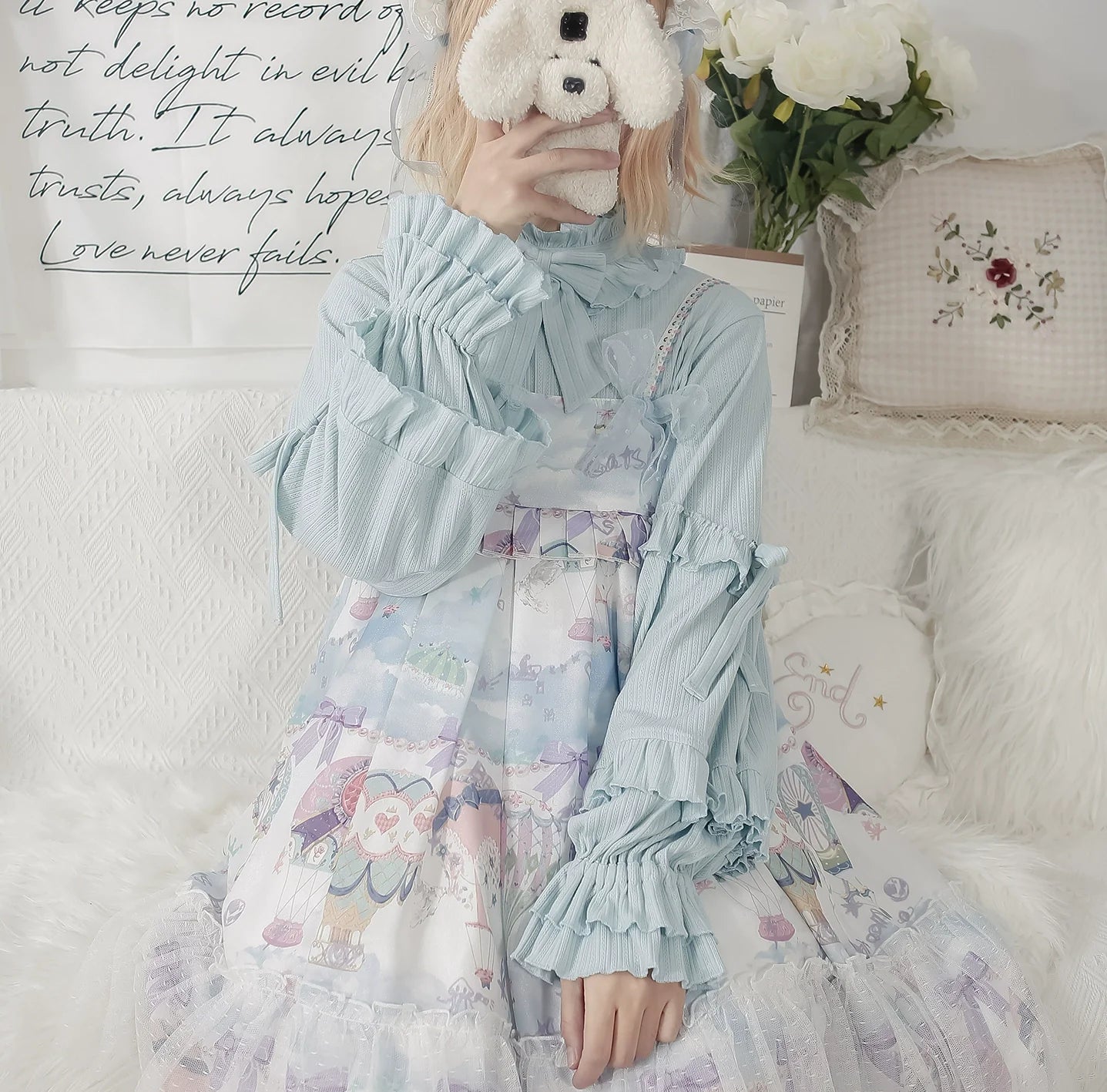 First Snow - Sweet Lolita Sweater Winter Puff Sleeve Knitting Innerwear - image 6