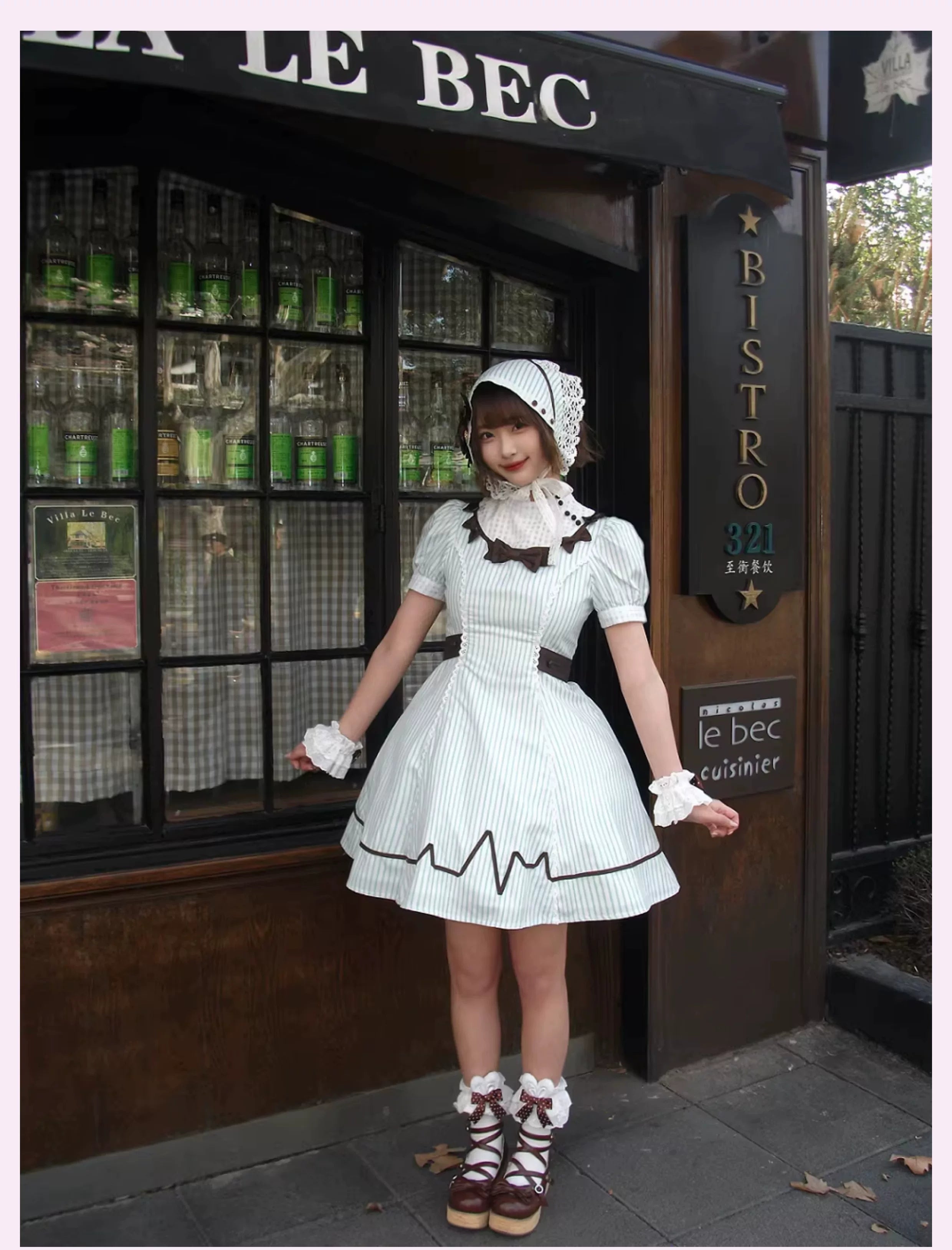 Mint Prescription - Old School Lolita Striped OP Dress, Electrocardiogram Trace and Accessories - image 3