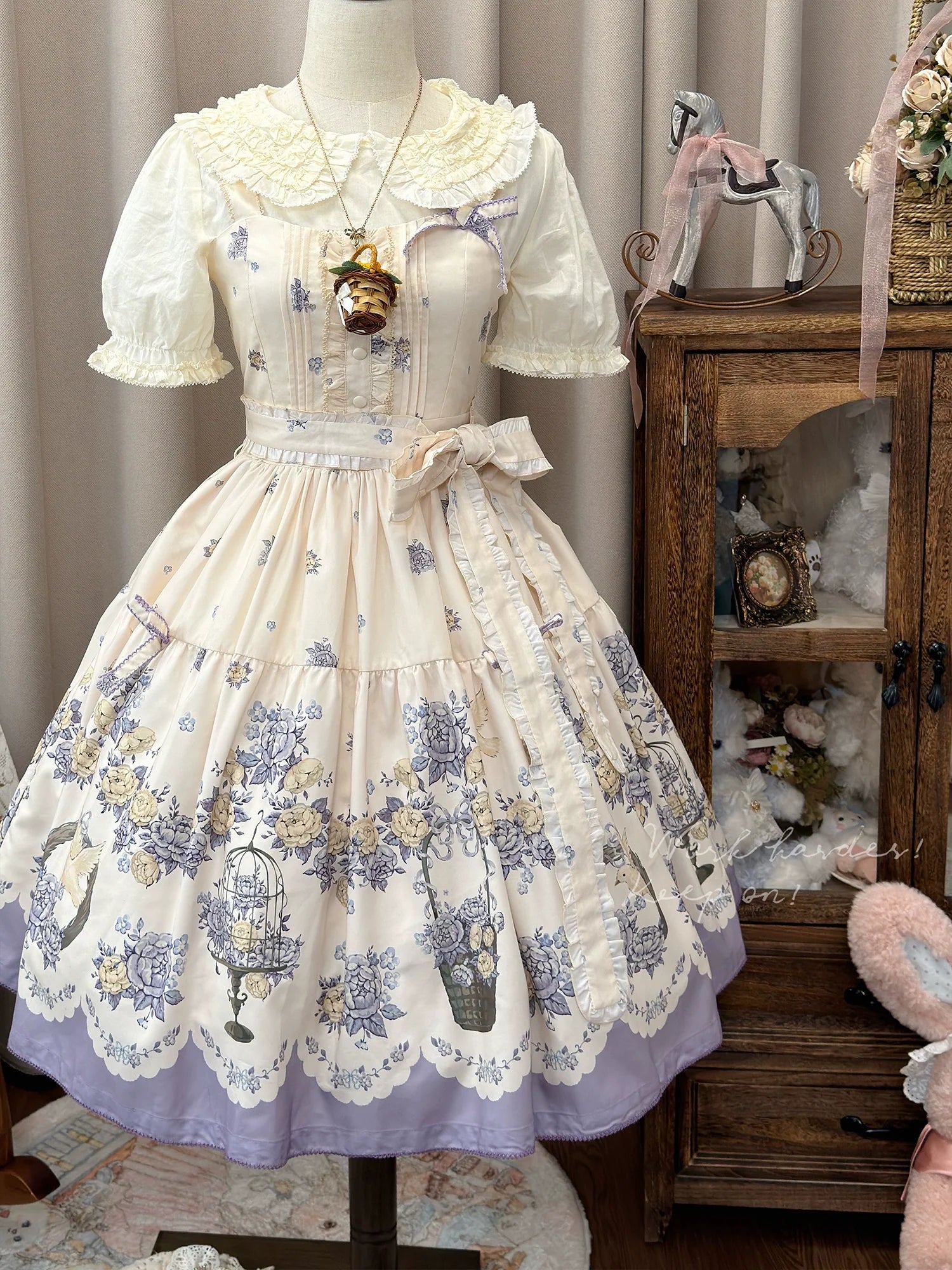 Floral and Bird Series - Classic Lolita JSK Dress, Floral Print - image 16