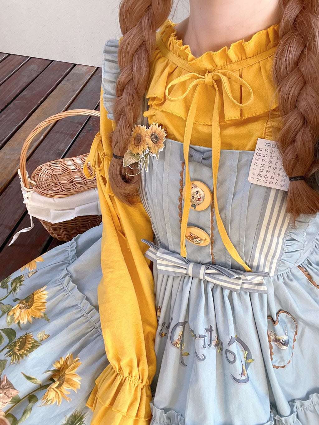 Cat and Sunflower - Sweet Lolita JSK, Cat and Sunflower Print - image 8