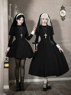 Nihil - Gothic Nun Lolita OP Dress, Irregular Hem Cape and Accessories - image 1