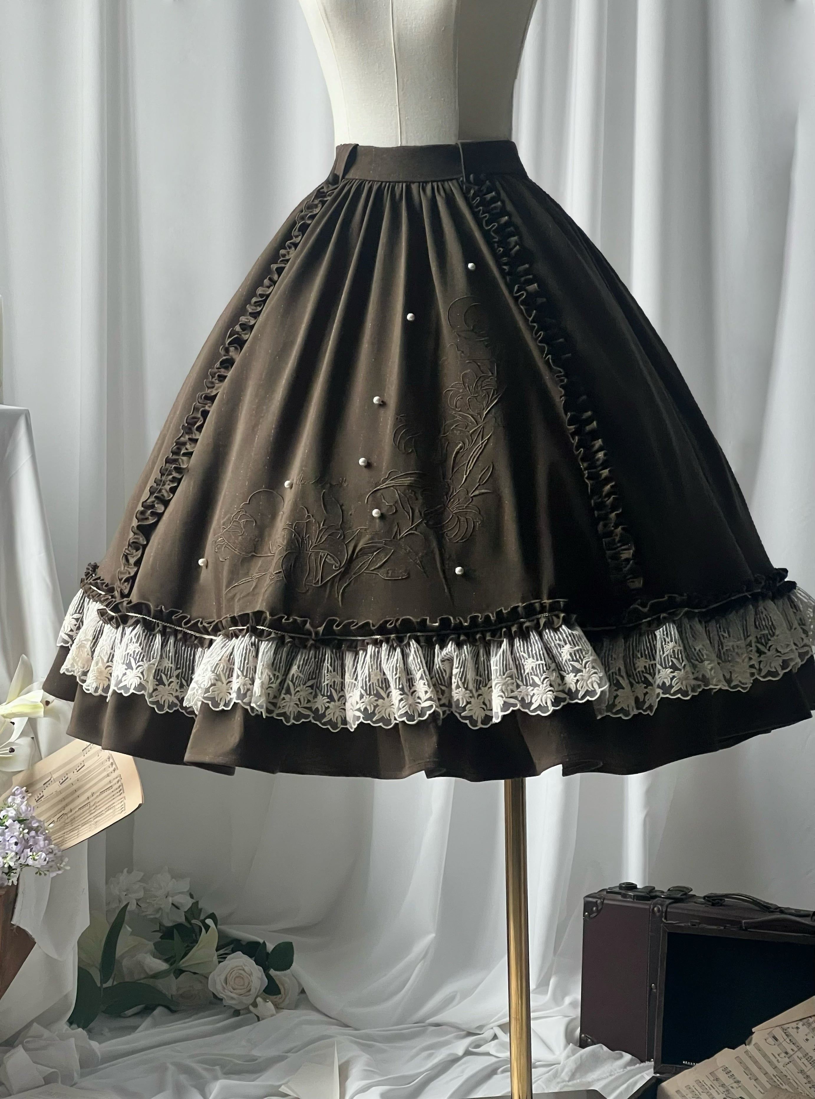 Embroidered Classic Lolita OP Dress, Lace Trim Shirt and Accessories - image 29