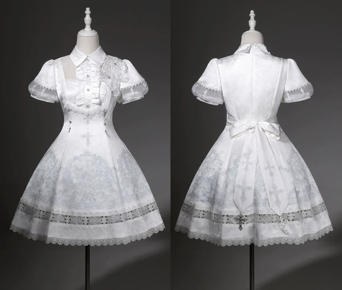 White Classic Lolita Printed OP Dress with Cross - image 7