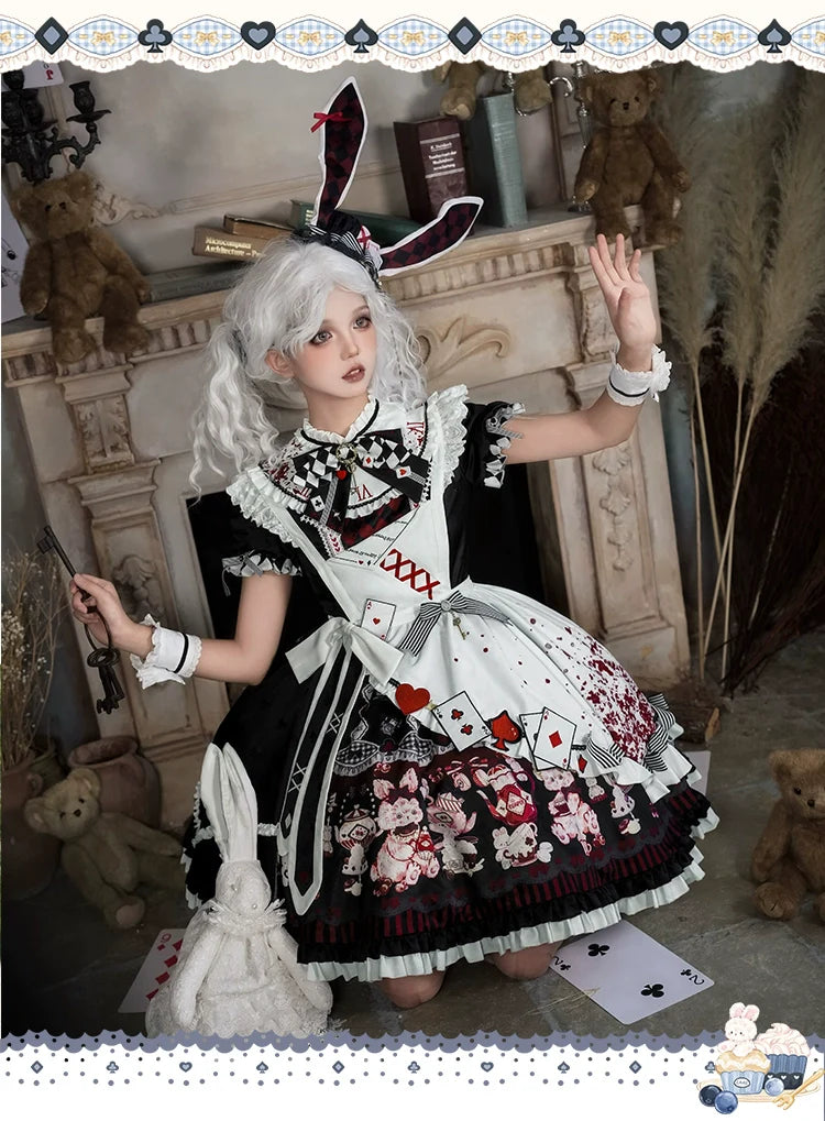 Alice - Kawaii Lolita OP Dress, Rabbit & Playing Card Motifs - image 16
