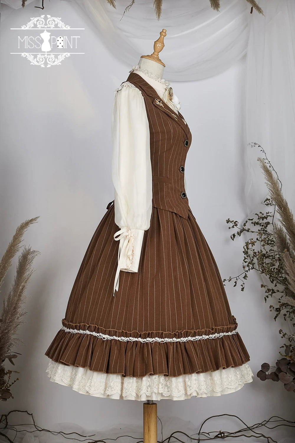 Rose Doll - Elegant Lolita Striped Fishbone Skirt - image 94