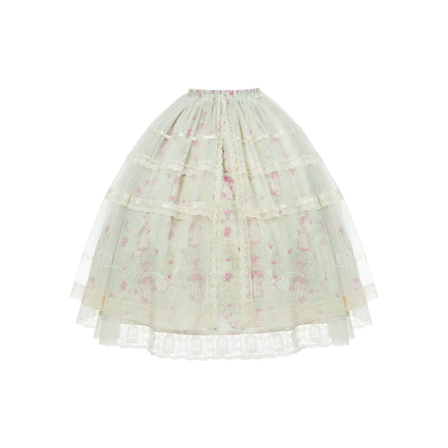 Wind Swept Roses - Classic Lolita Rose Printed Dress Set, Petal Hem - image 5