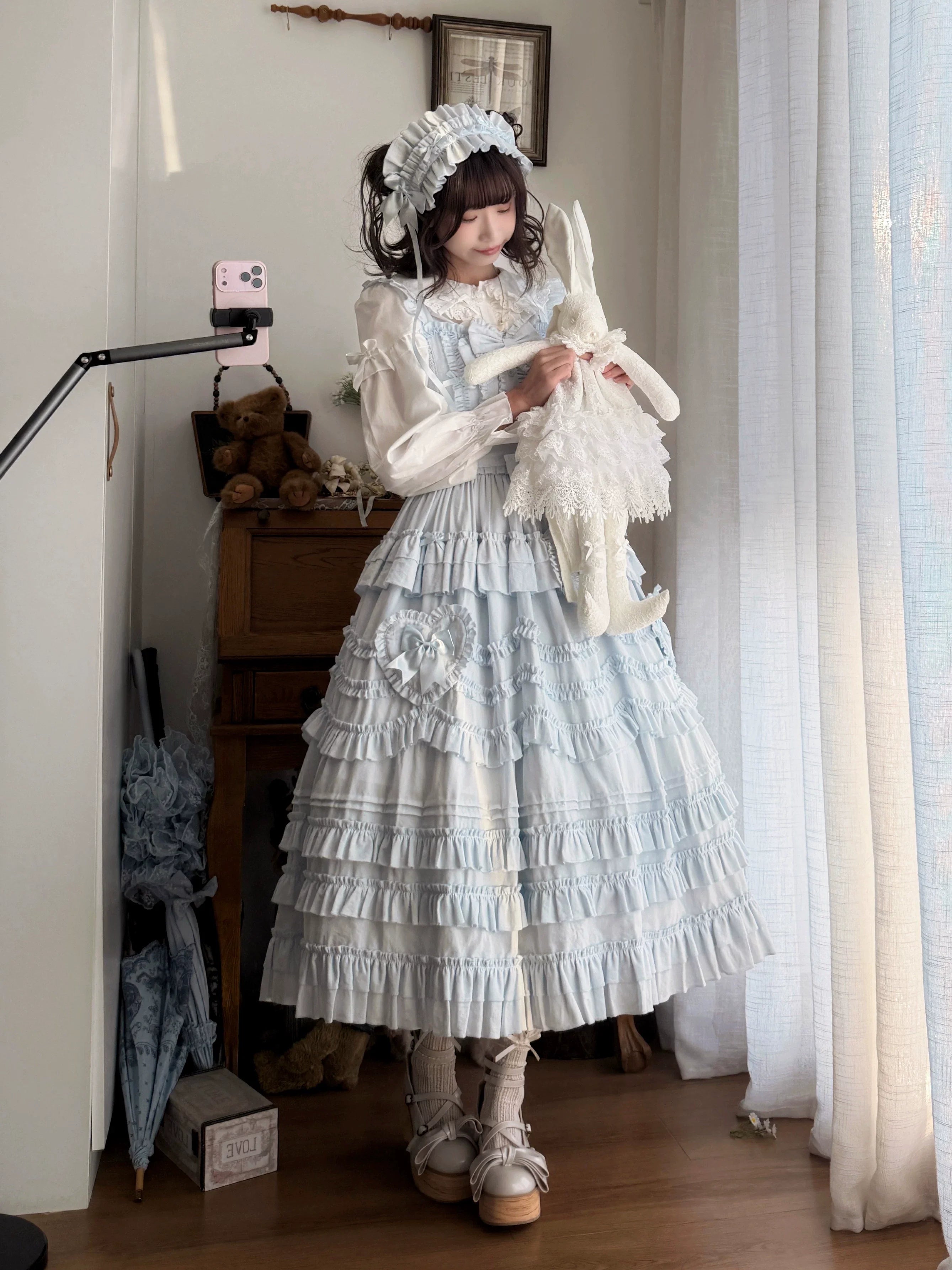 Loveheart - Solid Classic Lolita JSK Dress, Tiered Hem - image 16