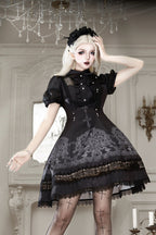 Black Lace Lily Gothic Classic Lolita OP Dress - image 3