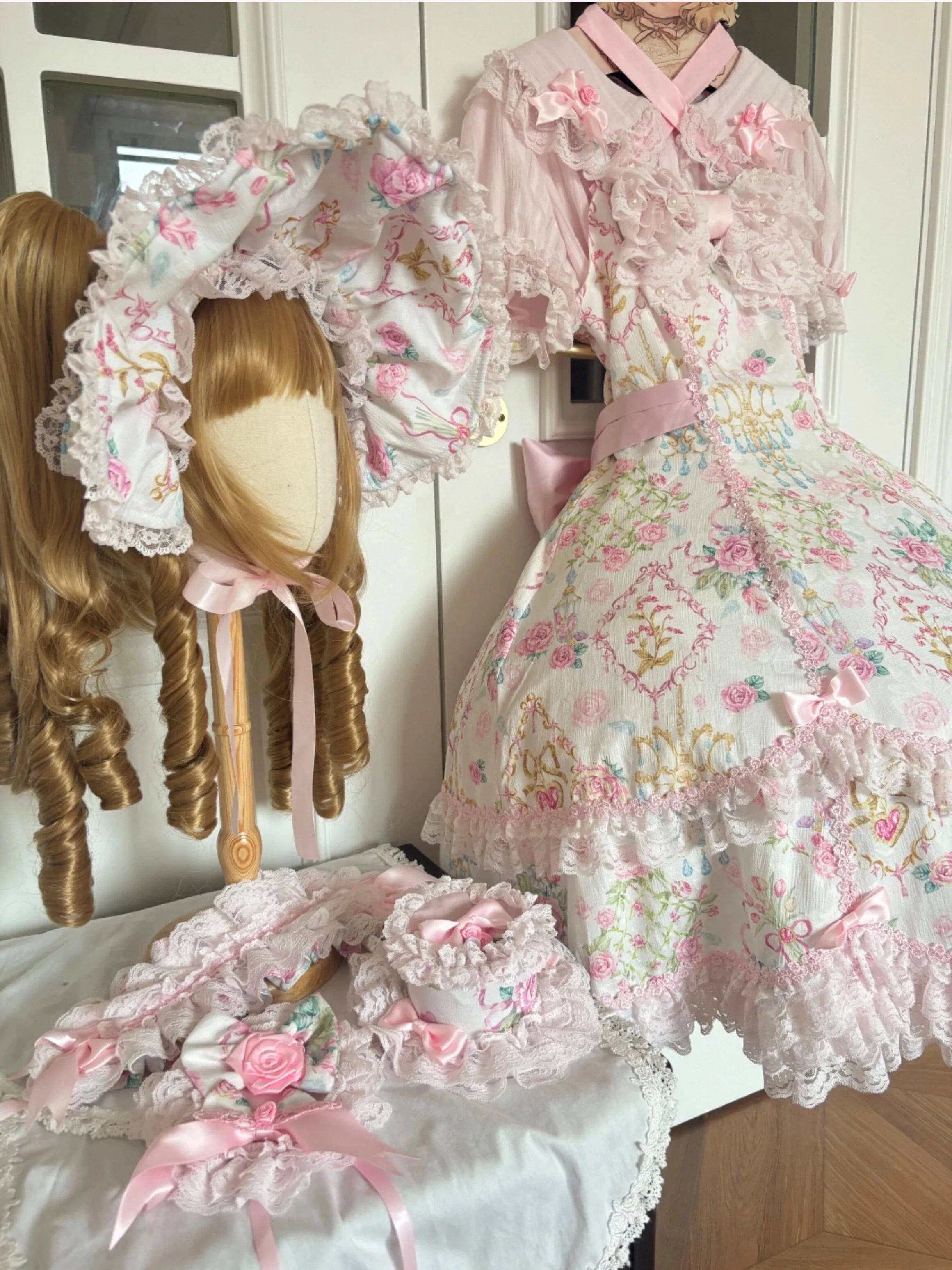 Spring 2025 Vintage Flower Wall Chandelier Rose Print Sweet Lolita JSK Dress and Accessories - image 10