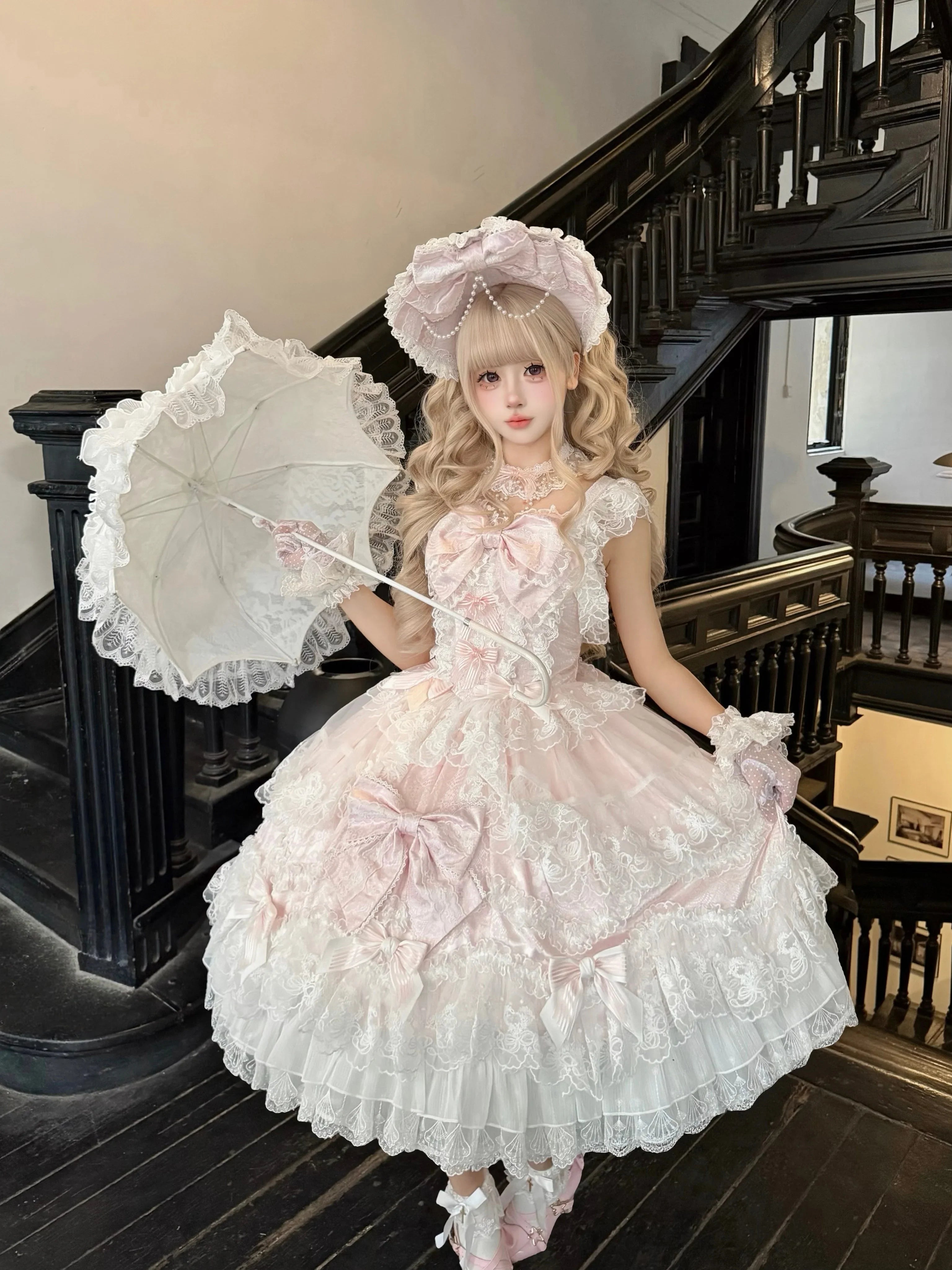 Sakura Blossom Dream - Dreamy Sweet Lolita JSK Dress, Abundant Lace & Bows - image 6