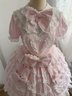 Creamy Sweet Bunny - Cotton Old School Lolita Bunny Ear OP Dress with Bows and Accessories - image 7