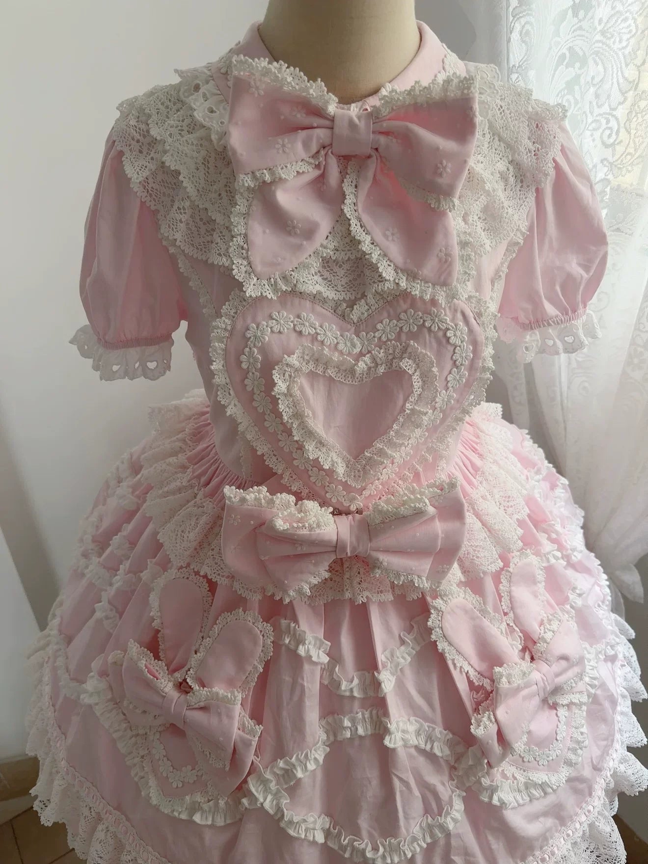 Creamy Sweet Bunny - Cotton Old School Lolita Bunny Ear OP Dress with Bows and Accessories - image 7