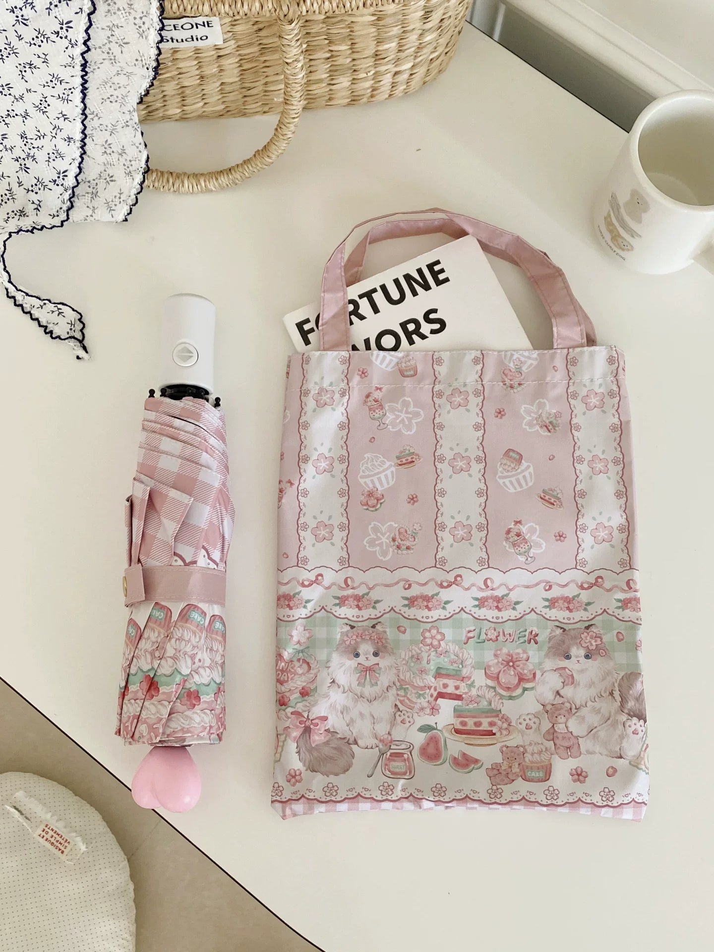 Foldable Printed UPF50+ Lolita Parasol with Black Coating - image 11