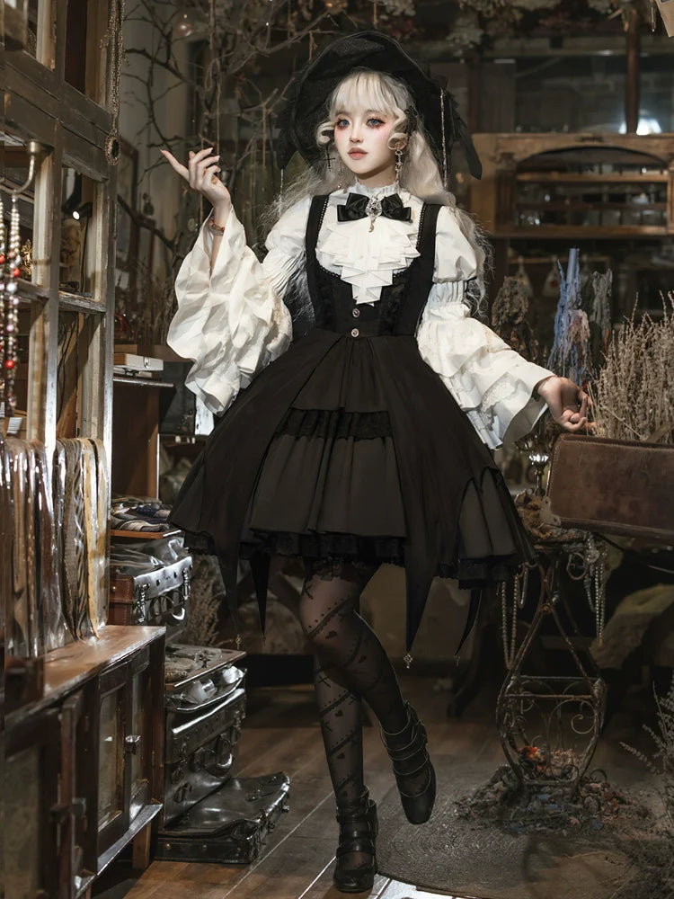 Dawn Witch - Black Gothic Lolita JSK Dress + White Blouse - image 1