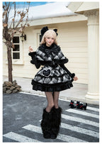 Snow Night Serenade - Fluffy Plaid Kawaii Lolita JSK, Reversible Cape and Accessories - image 12