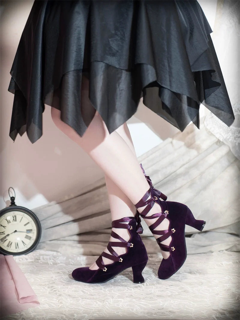 Forbidden Dance Velvet Lolita Shoes with Lace-Up Straps - image 1