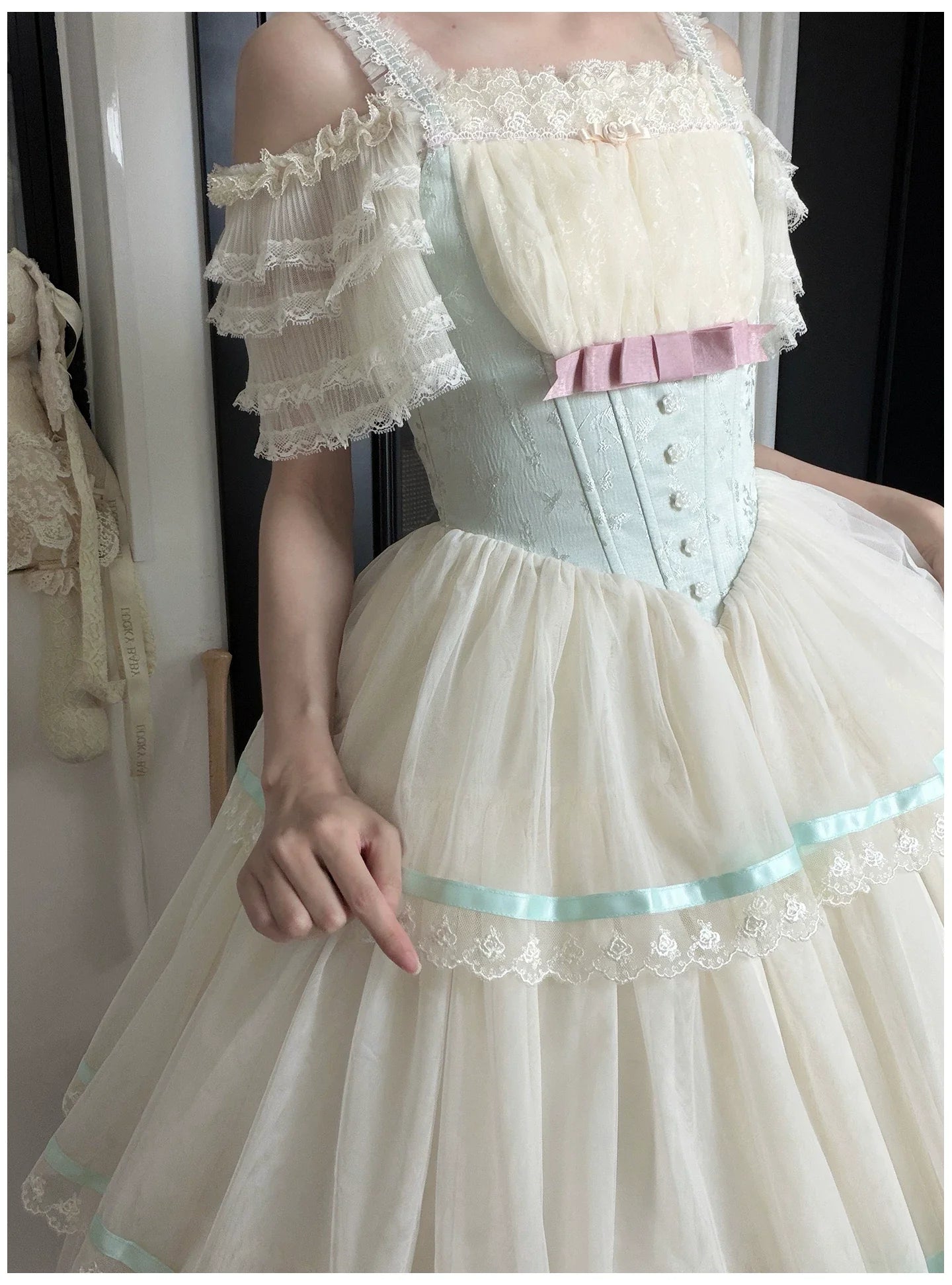 Sea Salt Soda - Classic Lolita Adjustable Corset JSK Dress, Tiered Tulle Hem - image 26