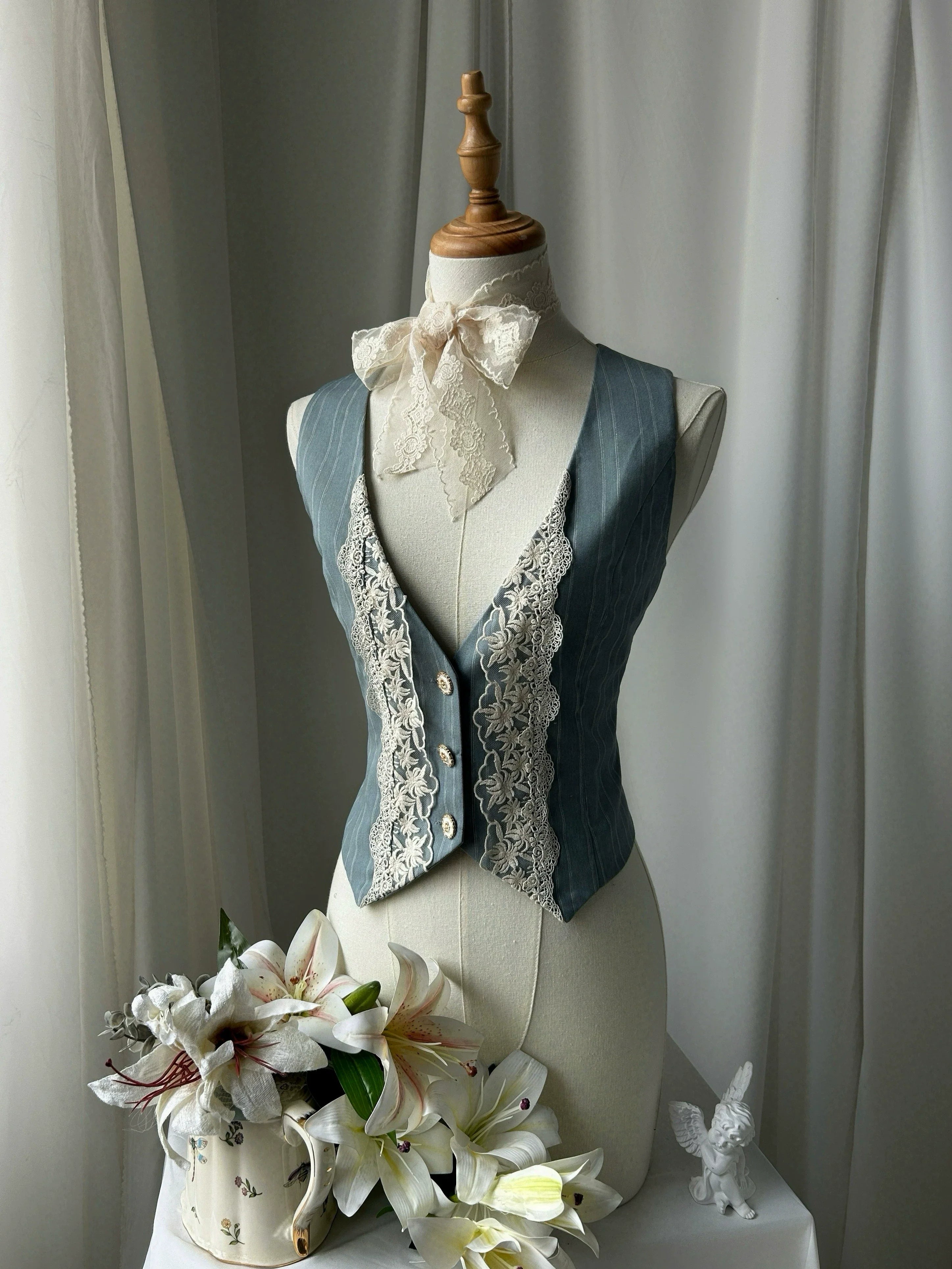 Embroidered Classic Lolita OP Dress, Lace Trim Shirt and Accessories - image 31