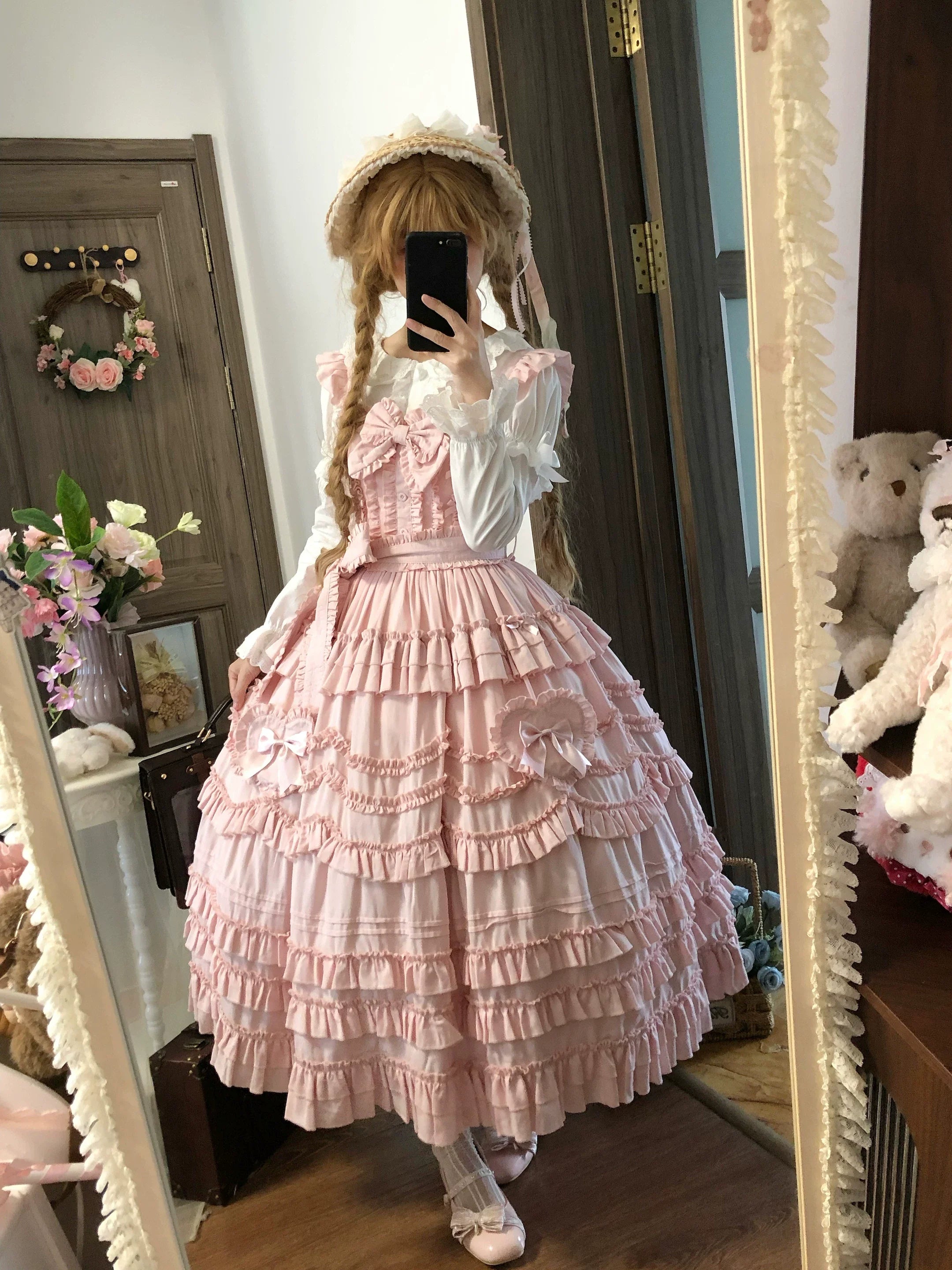 Loveheart - Solid Classic Lolita JSK Dress, Tiered Hem - image 2