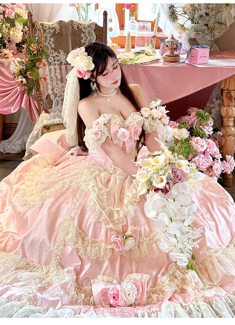 Love and Roses Princess Bridal Lolita Dress with Tiered Rose Skirt - image 12
