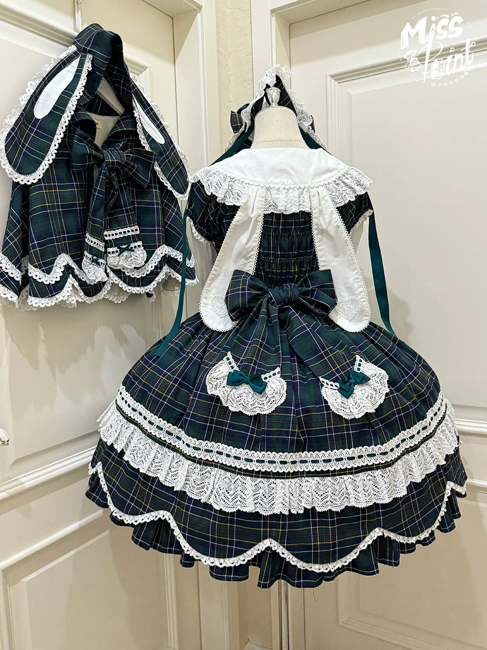 Plaid Petal Bunny - Old School Lolita Plaid OP Dress, Petal-shaped Hem - image 12