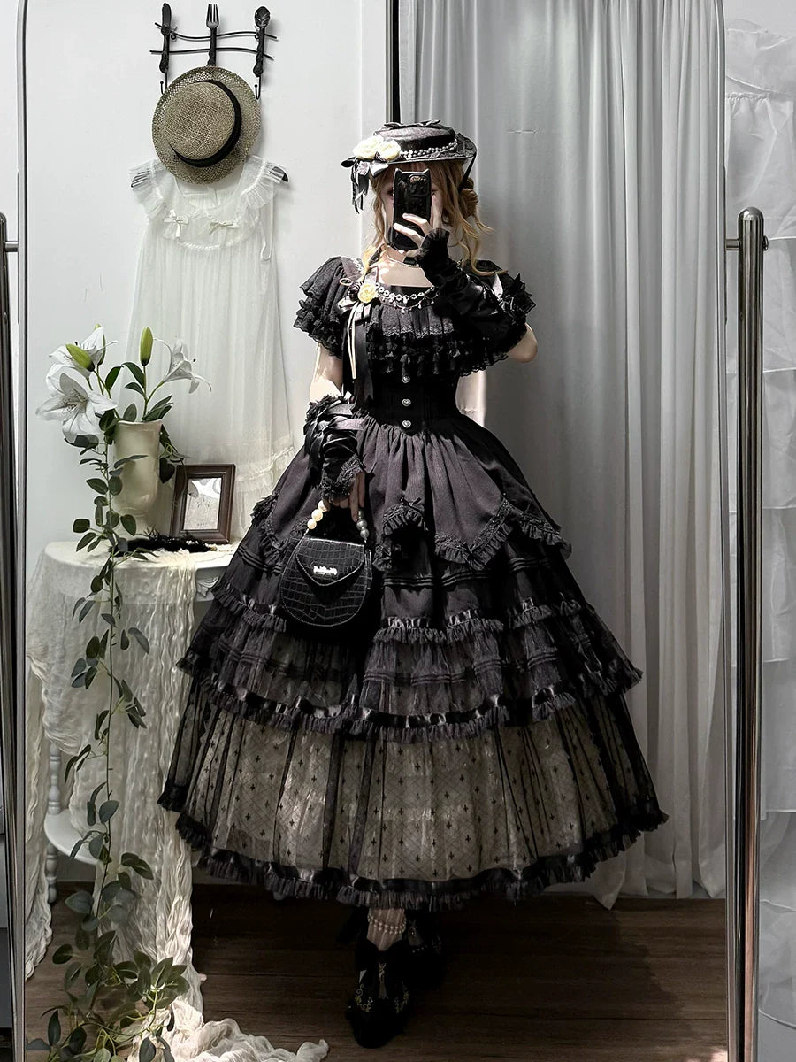 Unnamed Dusk Poem - Classic Lolita OP Dress, Tulle Skirt with Cross Accent and Accessories - image 5