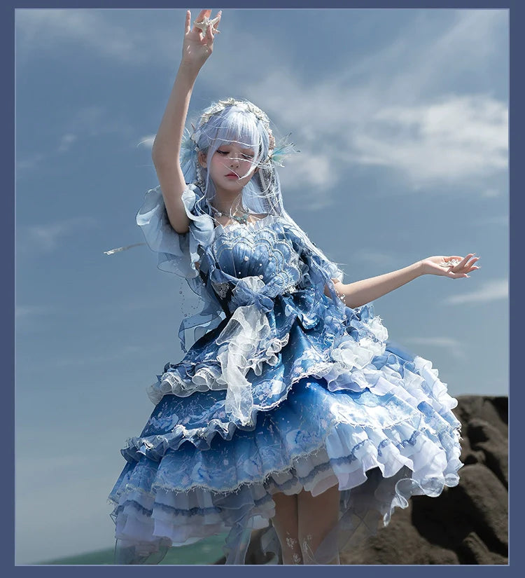 Blue Breath Jellyfish - Classic Lolita JSK Dress, Side Zipper - image 30