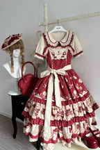 A Red Apple - Sweet Lolita JSK Dress, Tiered Hem Apron and Accessories - image 11